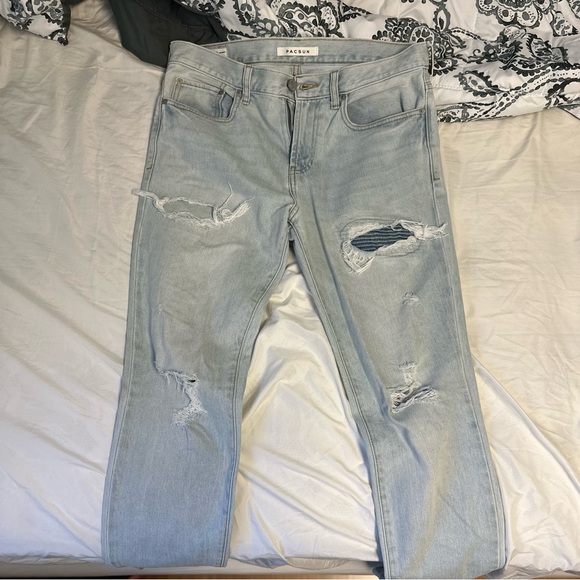 Pacsun Stacked Skinny Light Blue Wash Distressed Jeans - Picture 4 of 4
